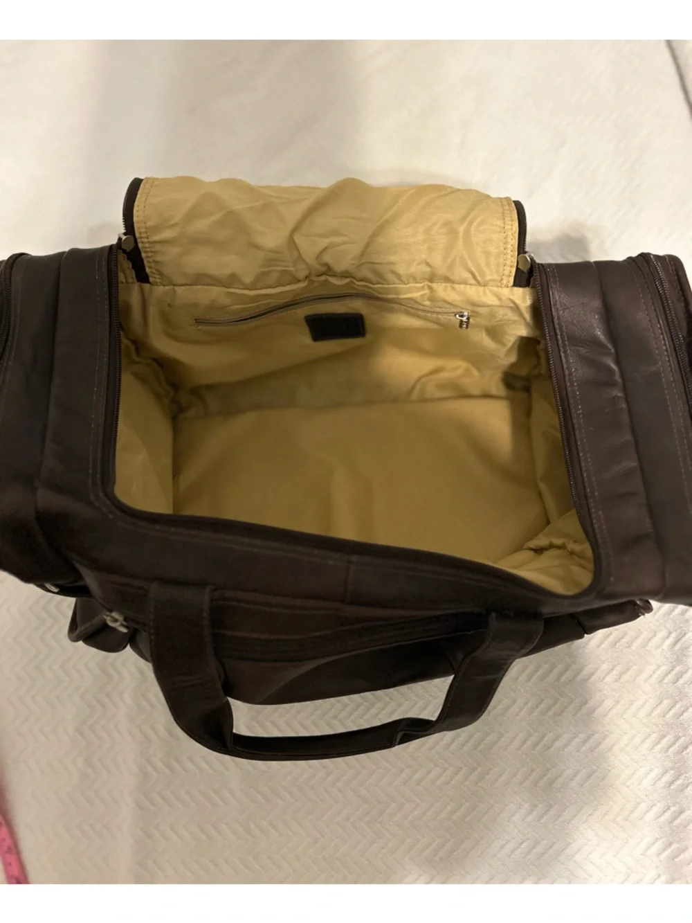 Piel Leather Travel Duffel Bag with Side Pockets Dark Brown Chocolate 19x11x10